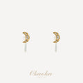 Celestial Moon Crystal Clip-On Earrings | Dainty Gold Studs