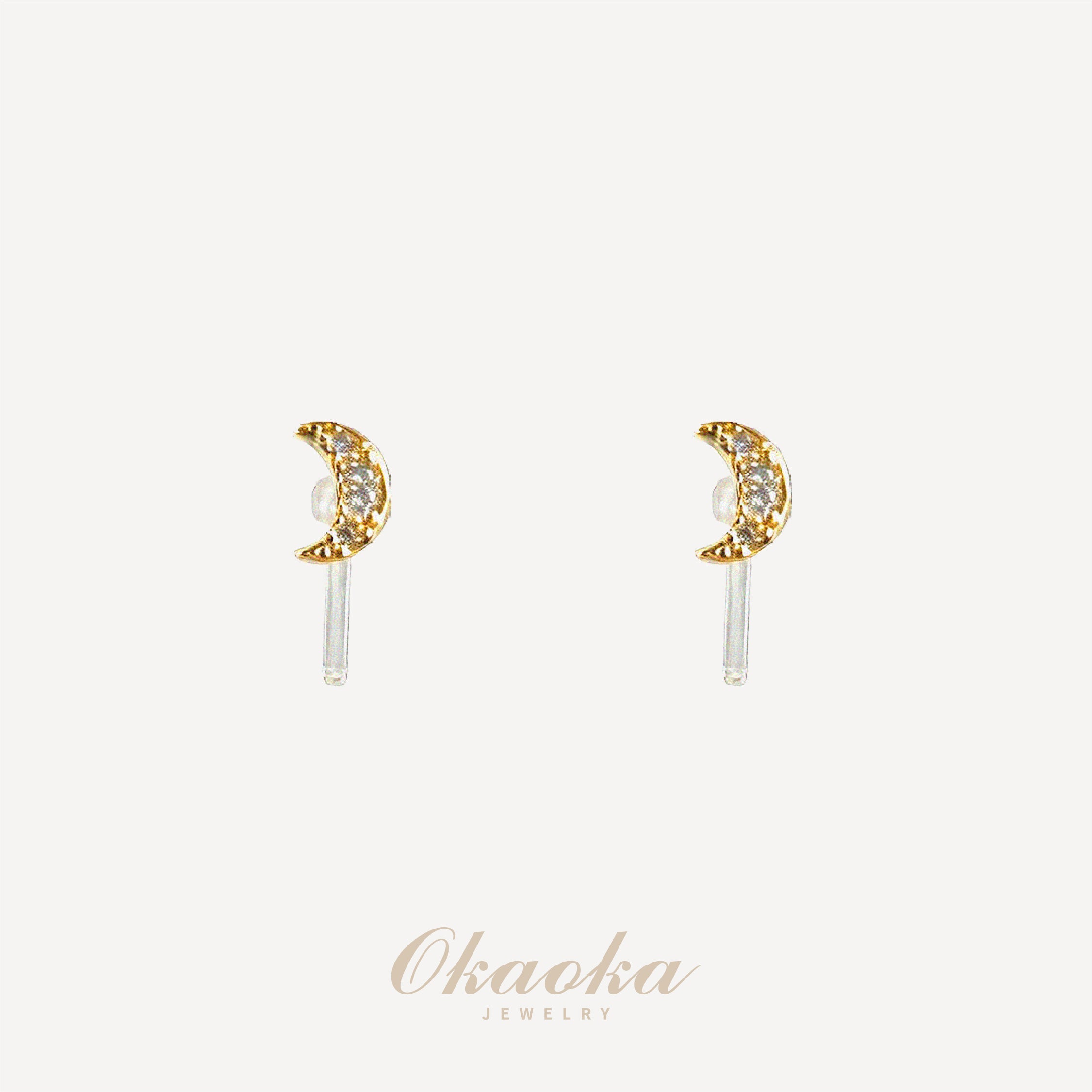 Celestial Moon Crystal Clip-On Earrings | Dainty Gold Studs