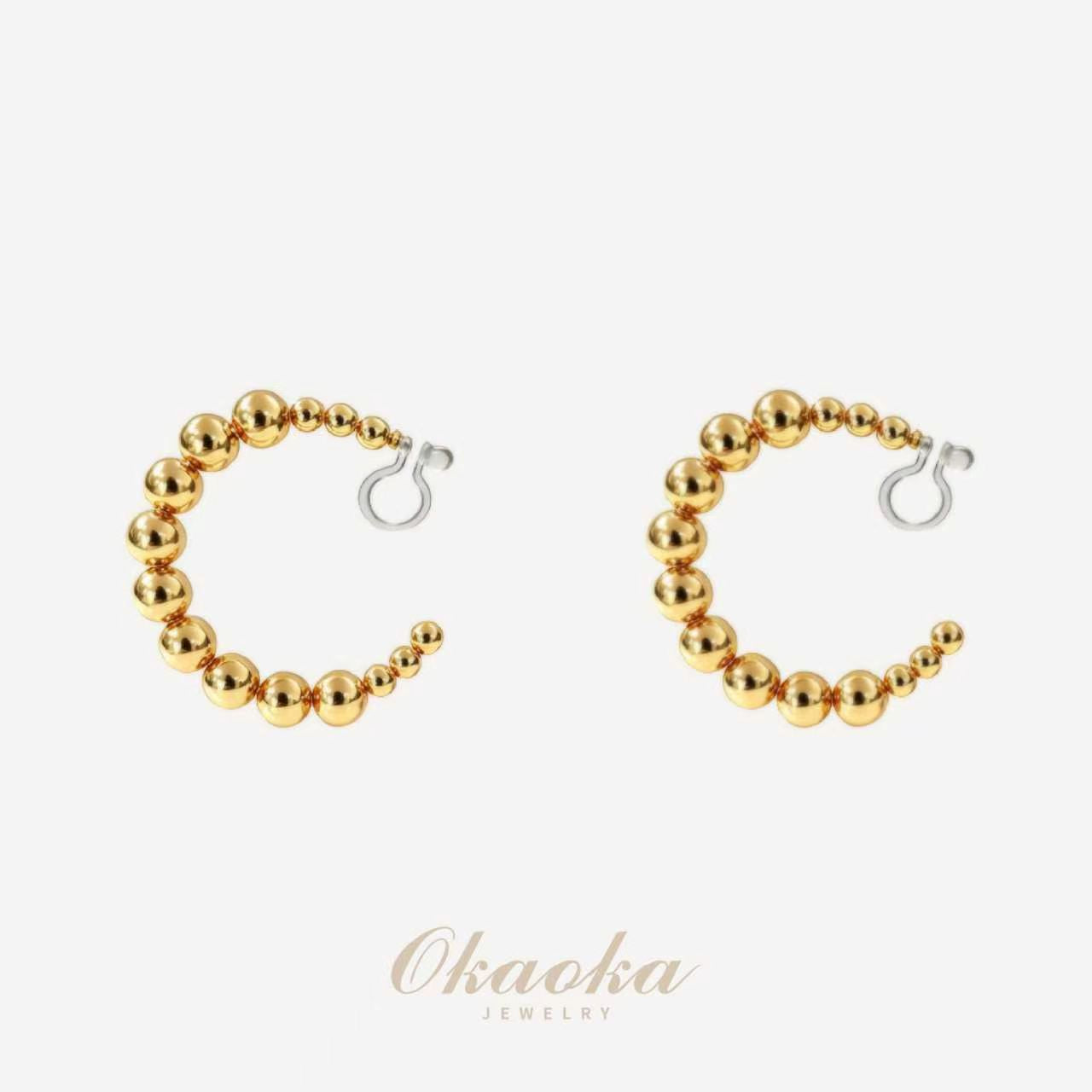 Beaded Graduated Hoop Clip-On Earrings - Gold Plated